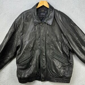 VINTAGE Comet USA Jacket Leather Mens‎ XL Black Quilted Grunge Full Zip Pockets